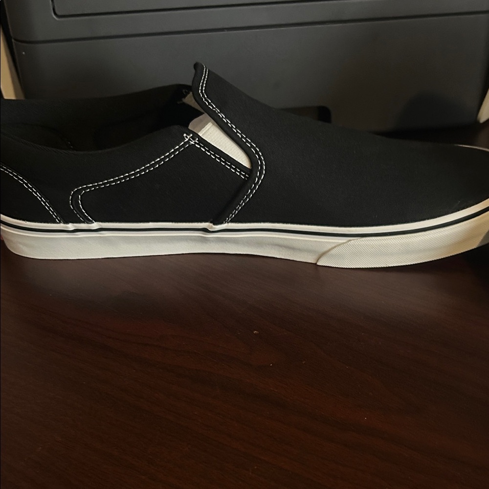 Vans Black and White Men's Slip-On Loafers